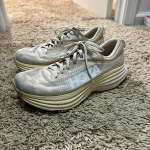 Hoka One One Cream Athletic Shoes with Chunky Sole